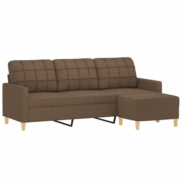 vidaXL 3-sitssoffa med fotpall Brun 180 cm tyg