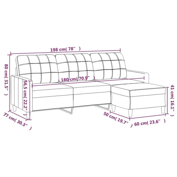 vidaXL 3-sitssoffa med fotpall Brun 180 cm tyg