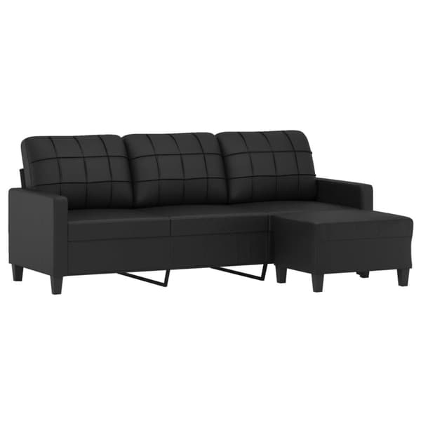 vidaXL 3-sitssoffa med fotpall Svart 180 cm Konstläder