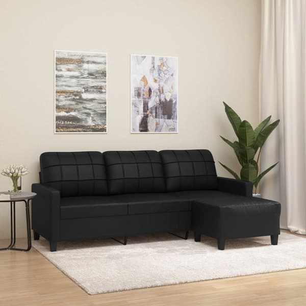 vidaXL 3-sitssoffa med fotpall Svart 180 cm Konstläder