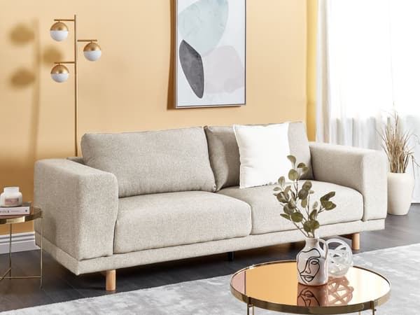 Sofa Lys Beige Polyester Polstret 3-sæders Moderne Minimalistisk Stil Stue Brede Armlæn Polstret Ryglæn