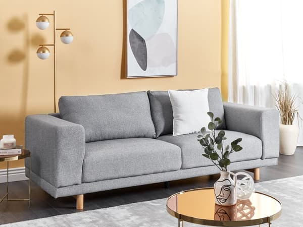 Sofa Grå Polyester 3-seter Brede armlener Polstret ryggstøtte Moderne Minimalistisk