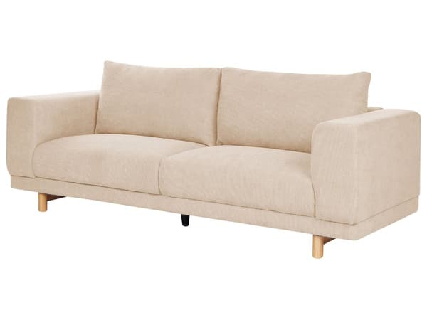 Sofa Beige Kordfløyel 3-seter Brede armlener Polstret ryggstøtte Moderne Minimalistisk