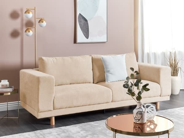 Sofa Beige Kordfløyel 3-seter Brede armlener Polstret ryggstøtte Moderne Minimalistisk