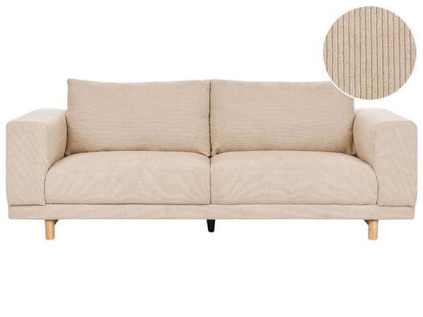 Sofa Beige Kordfløyel 3-seter Brede armlener Polstret ryggstøtte Moderne Minimalistisk