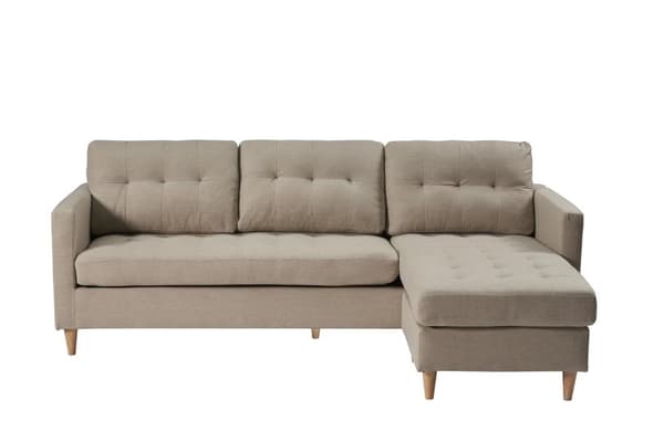 Marino schäslongsoffa 3-sits tyg sandfärgad.