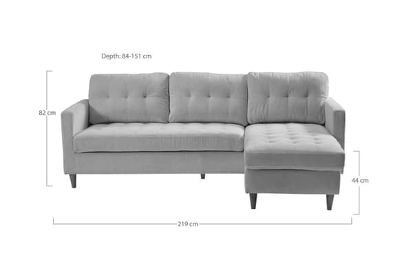 Marino schäslongsoffa 3-sits tyg sandfärgad.