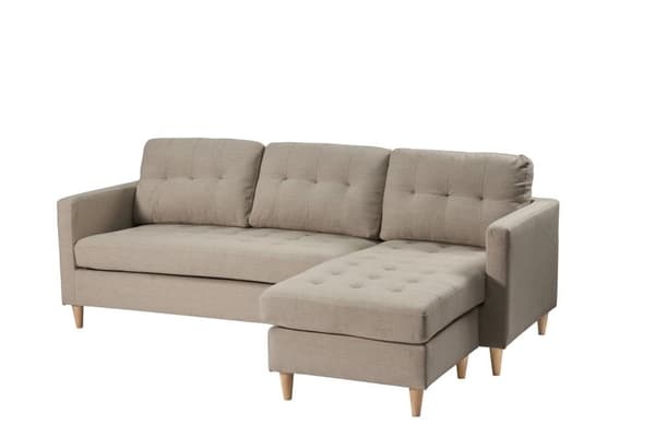Marino schäslongsoffa 3-sits tyg sandfärgad.