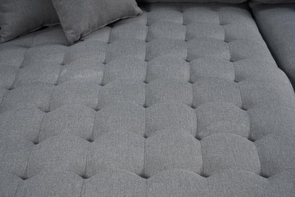 Marino Deluxe schäslongsoffa höger eller vänster med kuddar tyg grå.