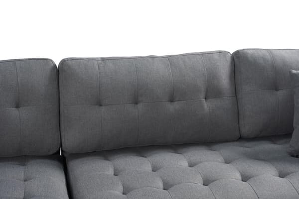 Marino Deluxe schäslongsoffa höger eller vänster med kuddar tyg grå.