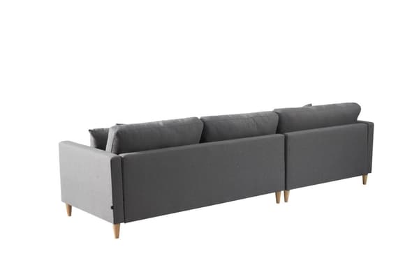 Marino Deluxe schäslongsoffa höger eller vänster med kuddar tyg grå.