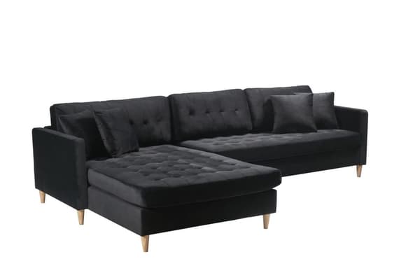 Marino Deluxe chaiselongsofa højre eller venstrevendt inkl. puder velour sort.