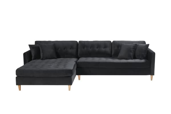 Marino Deluxe chaiselongsofa højre eller venstrevendt inkl. puder velour sort.