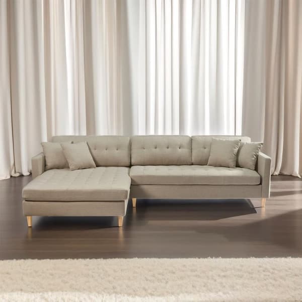 Marino Deluxe sjeselongsofa høyre eller venstrevent med puter stoff sandfarget.