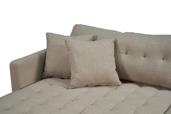 Marino Deluxe sjeselongsofa høyre eller venstrevent med puter stoff sandfarget.