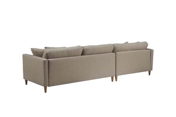 Marino Deluxe sjeselongsofa høyre eller venstrevent med puter stoff sandfarget.