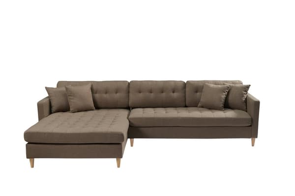 Marino Deluxe sjeselongsofa høyre eller venstrevent med puter stoff brun.