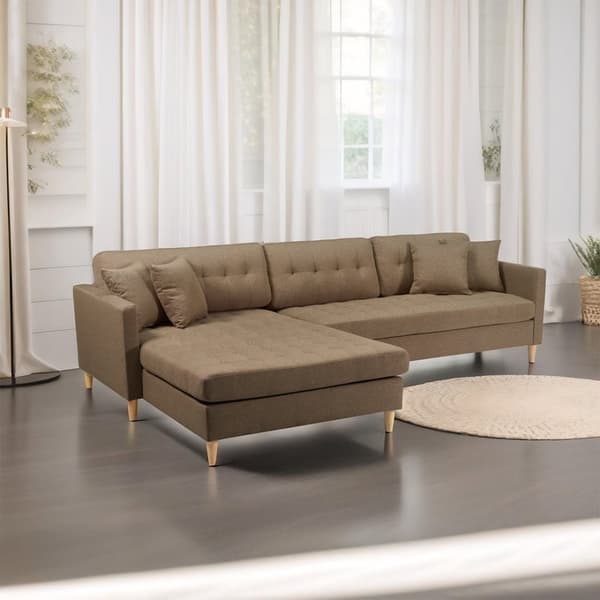 Marino Deluxe sjeselongsofa høyre eller venstrevent med puter stoff brun.