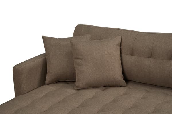 Marino Deluxe sjeselongsofa høyre eller venstrevent med puter stoff brun.