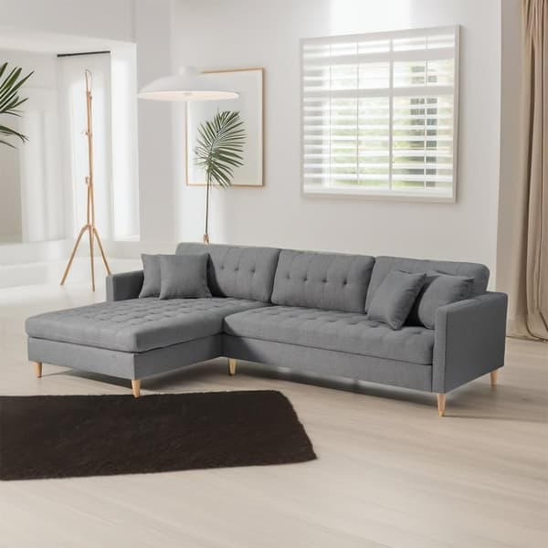 Marino Deluxe sjeselongsofa høyre eller venstrevent med puter stoff grå.