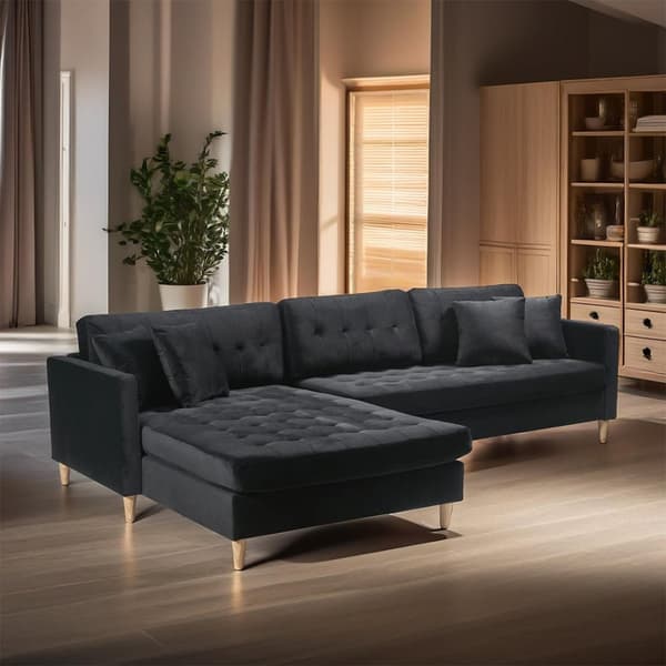 Marino Deluxe sjeselongsofa høyre eller venstrevent med puter velour svart.