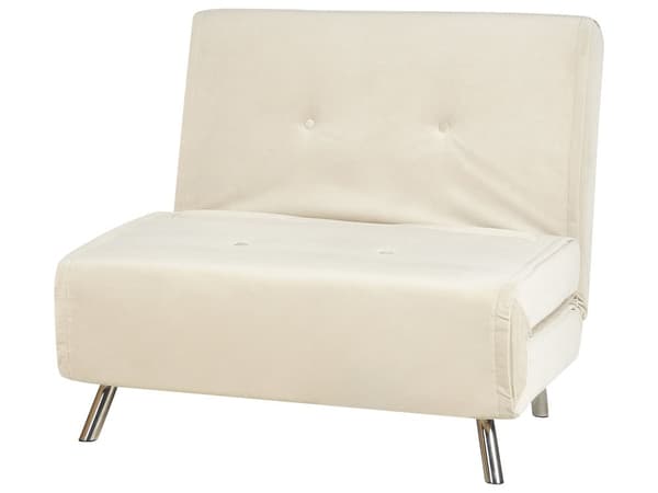 Sovesofa creme velour sofa til stuen værelse med sovefunktion metal sølv ben pude moderne design