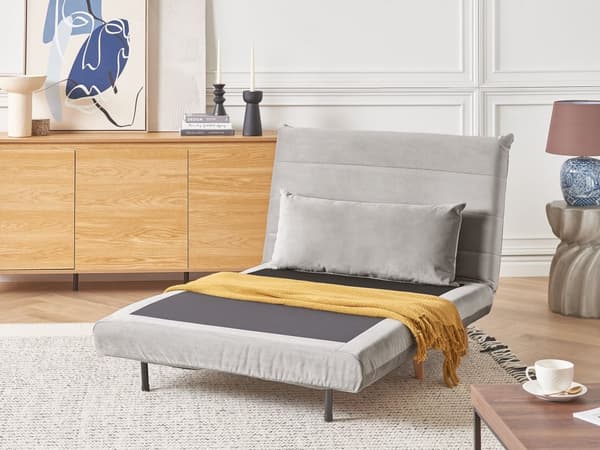 Sammenklappelig 1-personers sofa lysegrå velour træben sofa med sovefunktion ekstra pude moderne design