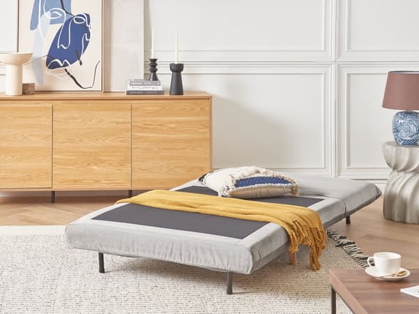 Sammenklappelig 1-personers sofa lysegrå velour træben sofa med sovefunktion ekstra pude moderne design
