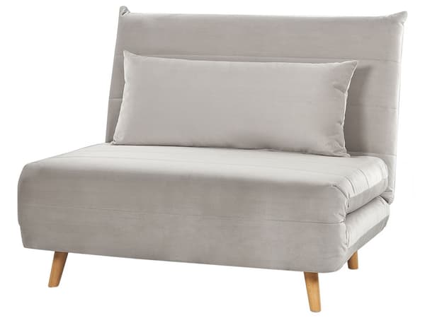 Sammenklappelig 1-personers sofa lysegrå velour træben sofa med sovefunktion ekstra pude moderne design