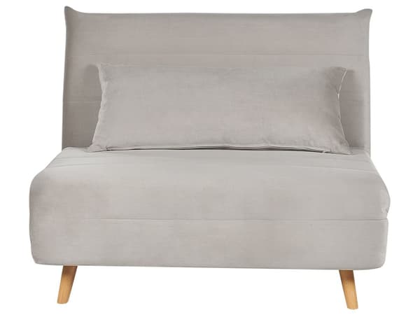 Sammenklappelig 1-personers sofa lysegrå velour træben sofa med sovefunktion ekstra pude moderne design