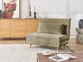 Miniatyrbillede 2 af 11: Sammenklappelig 1-personers sofa olivengrøn velour træben sofa med sovefunktion ekstra pude moderne design