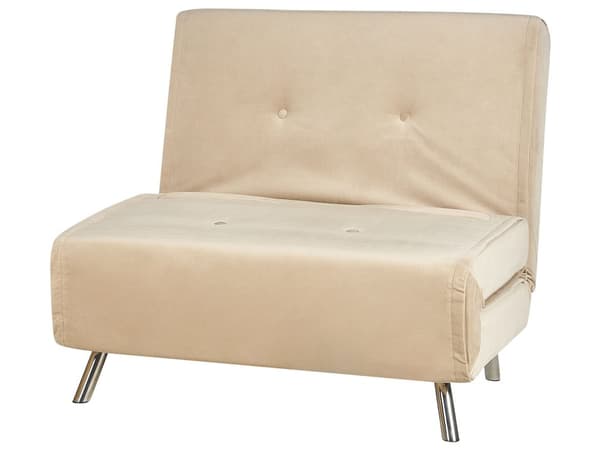 Sovesofa beige veloursofa til stuen med sovefunktion metal sølv ben pude moderne design