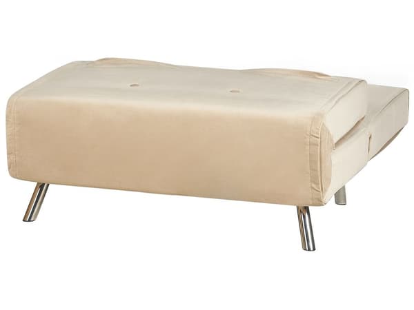 Sovesofa beige veloursofa til stuen med sovefunktion metal sølv ben pude moderne design
