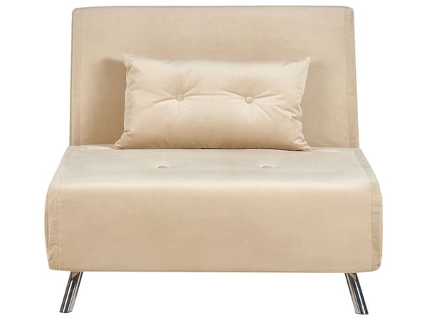 Sovesofa beige veloursofa til stuen med sovefunktion metal sølv ben pude moderne design
