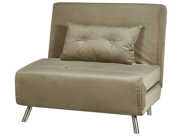 Sovesofa olivengrøn veloursofa til stuen med sovefunktion metal sølv ben pude moderne design