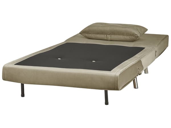 Sovesofa olivengrøn veloursofa til stuen med sovefunktion metal sølv ben pude moderne design
