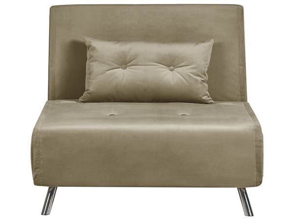 Sovesofa olivengrøn veloursofa til stuen med sovefunktion metal sølv ben pude moderne design
