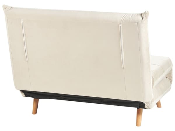 Sammenklappelig 1-personers sofa creme velour træben sofa med sovefunktion ekstra pude moderne design