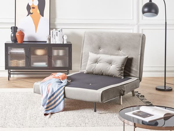 Bäddsoffa Ljusgrå Tyg Bäddsoffa Utfällbar Stol Säng