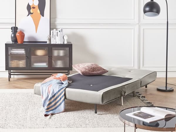 Bäddsoffa Ljusgrå Tyg Bäddsoffa Utfällbar Stol Säng