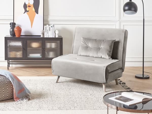 Bäddsoffa Ljusgrå Tyg Bäddsoffa Utfällbar Stol Säng