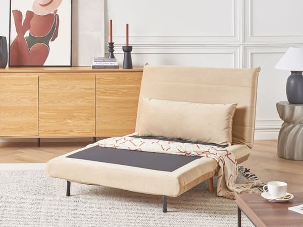 Små Bäddsoffa Beige Tyg 1-sits Utfällbar Sovfunktion Armlös Skandinavisk