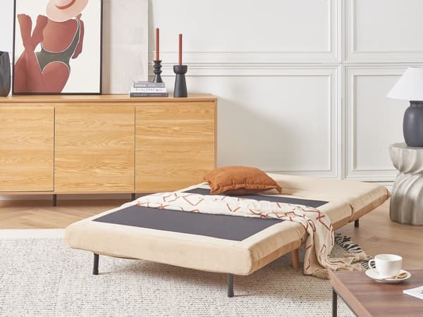 Små Bäddsoffa Beige Tyg 1-sits Utfällbar Sovfunktion Armlös Skandinavisk