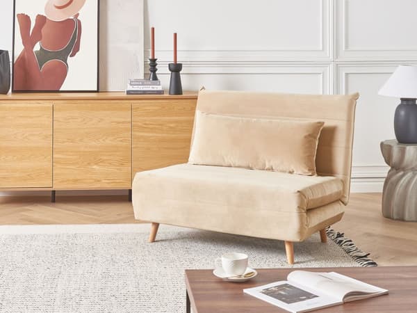 Små Bäddsoffa Beige Tyg 1-sits Utfällbar Sovfunktion Armlös Skandinavisk