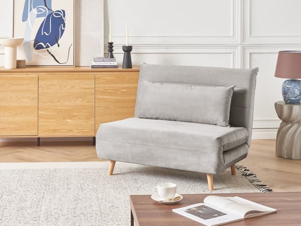 Små Bäddsoffa Ljusgrå Tyg 1-sits Utfällbar Sovfunktion Armlös Skandinavisk
