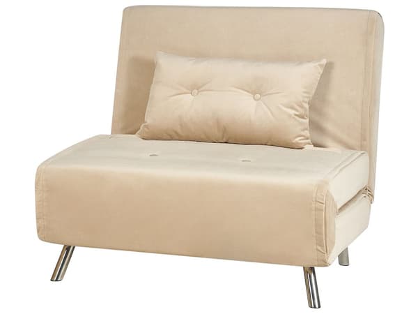 Bäddsoffa Beige Tyg Bäddsoffa Utfällbar Stol Säng