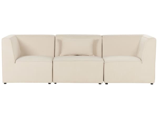 Sohva vaalea beige kolmelle vakosamettiverhoilu modulaarinen koristetyyny minimalistinen