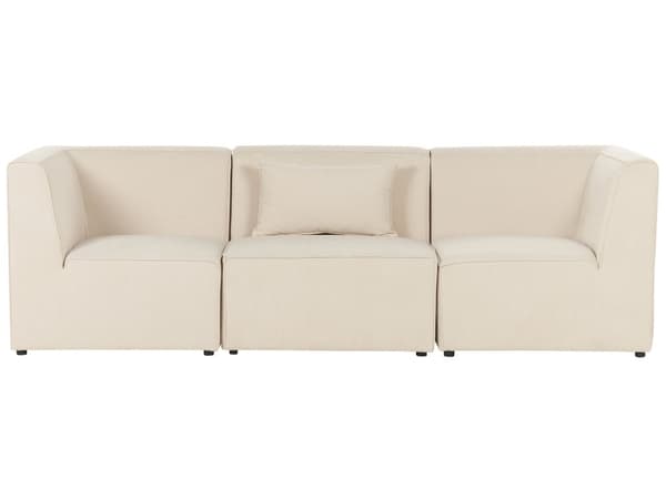 Sohva vaalea beige kolmelle vakosamettiverhoilu modulaarinen koristetyyny minimalistinen