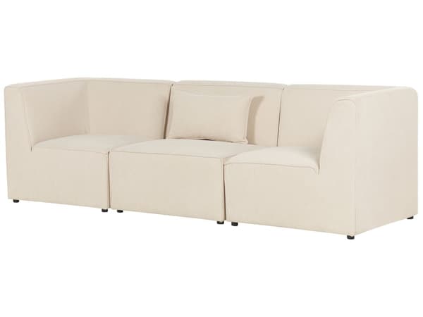 Sohva vaalea beige kolmelle vakosamettiverhoilu modulaarinen koristetyyny minimalistinen