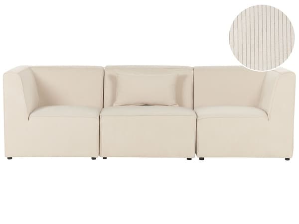 Sohva vaalea beige kolmelle vakosamettiverhoilu modulaarinen koristetyyny minimalistinen